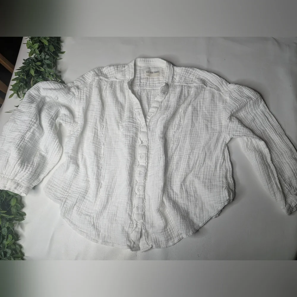 Free People We The Free Valley Double Cloth Top White Size Large